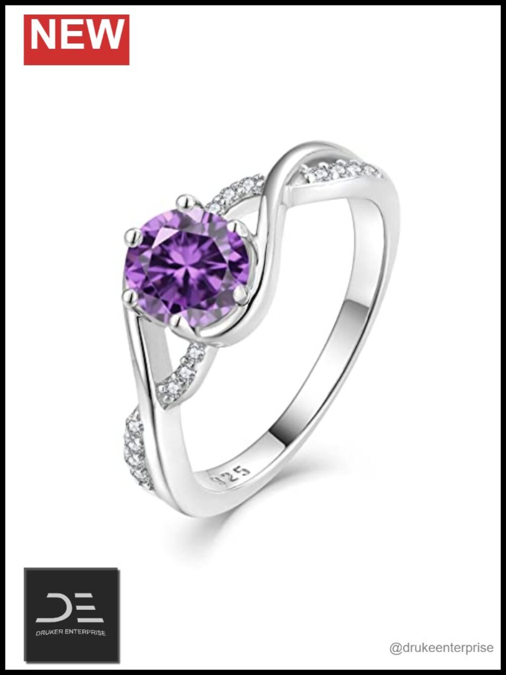 925 Sterling Silver Infinity Promise Ring CZ 18k White Gold Plated